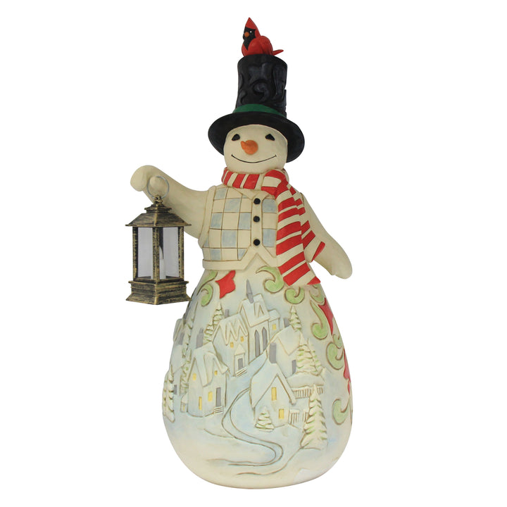 Jim Shore Heartwood Creek: Snowman With Lit Lantern Statue sparkle-castle