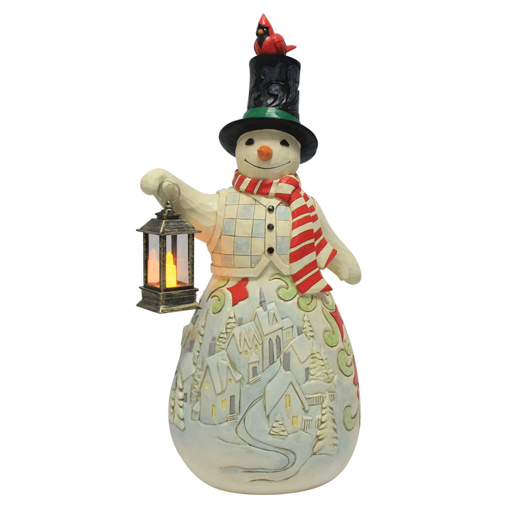 Jim Shore Heartwood Creek: Snowman With Lit Lantern Statue sparkle-castle