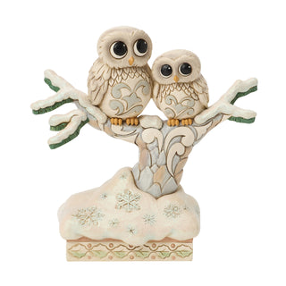 Jim Shore Heartwood Creek: White Woodland Owls On Branch Figurine sparkle-castle
