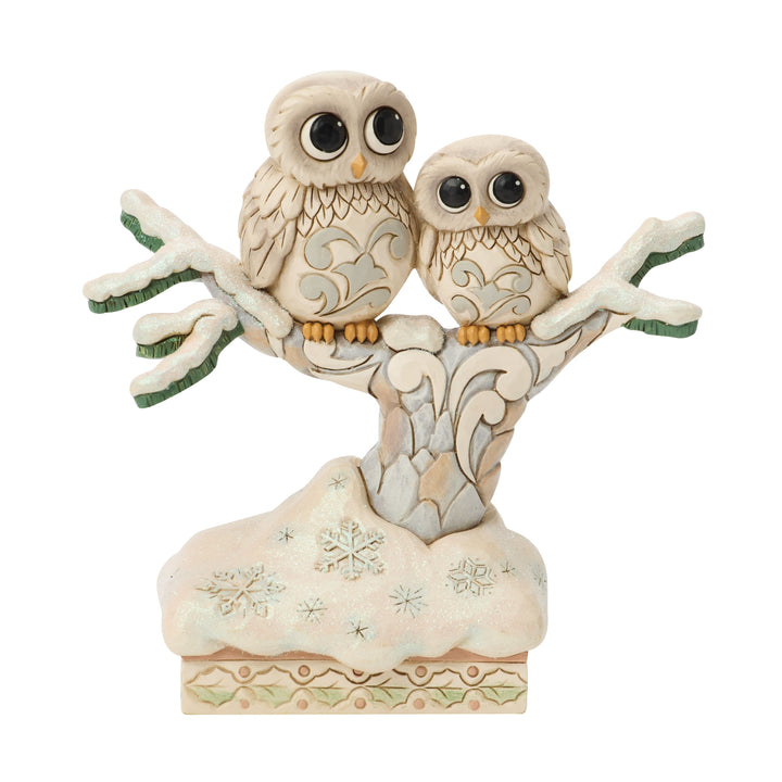 Jim Shore Heartwood Creek: White Woodland Owls On Branch Figurine sparkle-castle