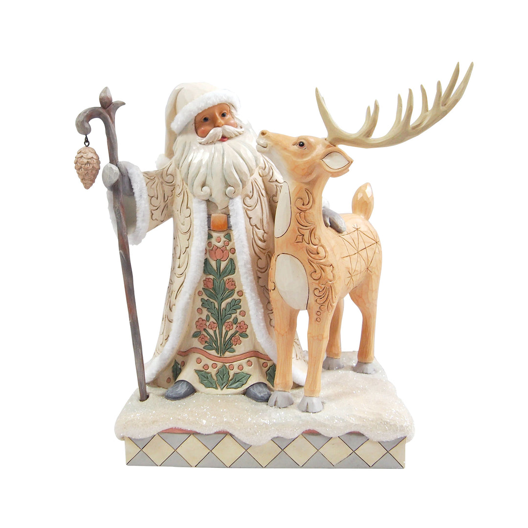 Jim Shore Heartwood Creek: White Woodland Santa With Buck Figurine sparkle-castle