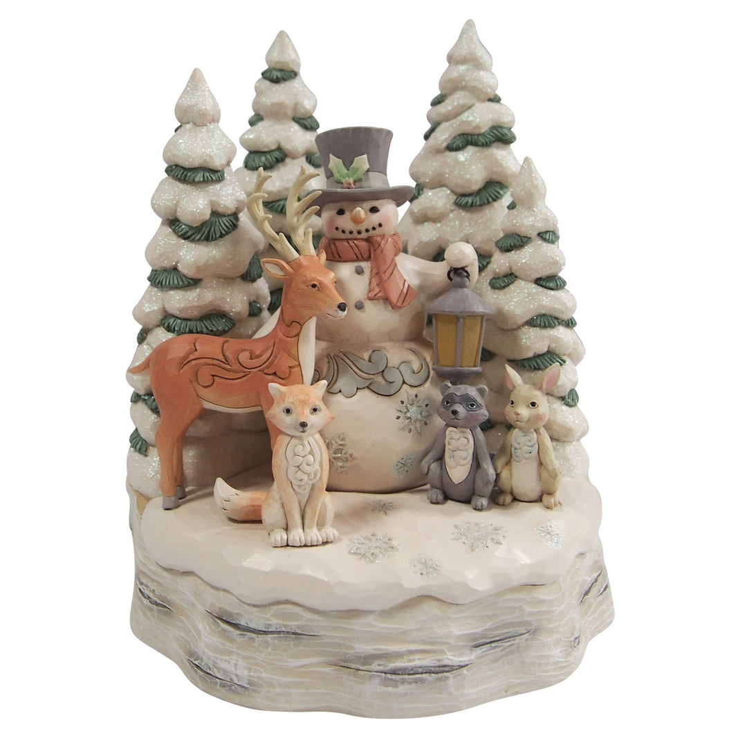 Jim Shore Heartwood Creek: White Woodland Snowman With Forest Friends Figurine sparkle-castle