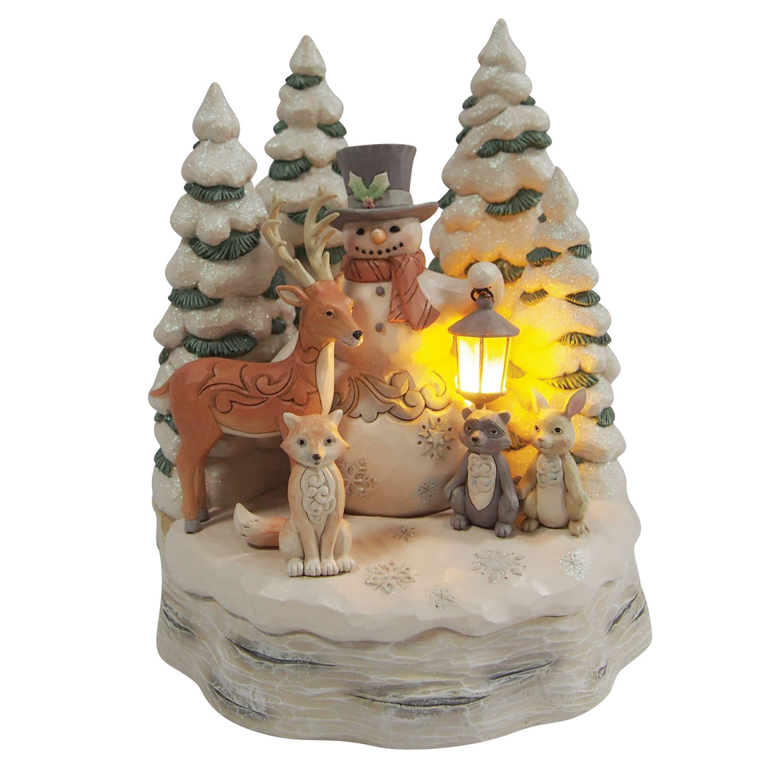 Jim Shore Heartwood Creek: White Woodland Snowman With Forest Friends Figurine sparkle-castle