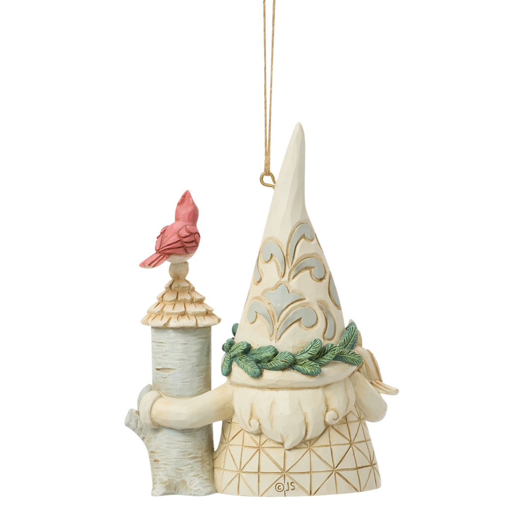 Jim Shore Heartwood Creek: White Woodland Gnome With Birdhouse Hanging Ornament sparkle-castle