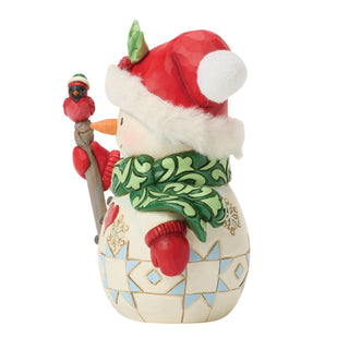 Jim Shore Heartwood Creek: Pint Sized Snowman With Cardinal on Staff Figurine sparkle-castle