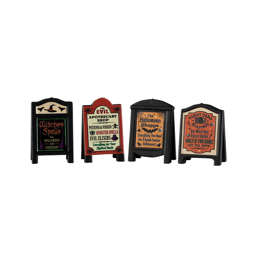 Lemax Spooky Town Halloween Village Accessory: Evil Signs, Set of 4 sparkle-castle