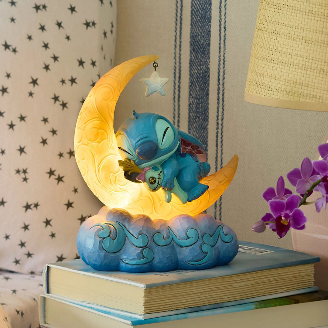 Jim Shore Disney Traditions: Stitch Sleeping on Lit Moon Figurine sparkle-castle