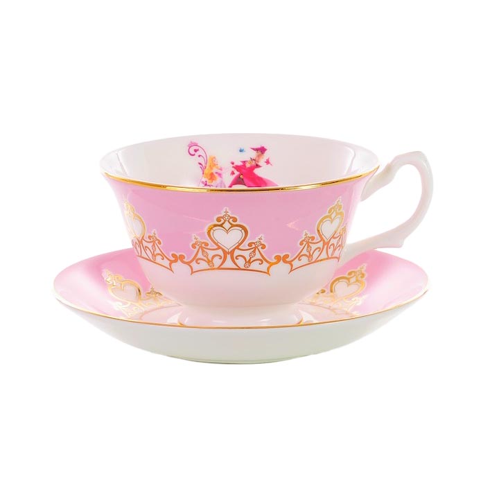 Disney English Ladies: Tiara Gold Aurora Decorative Cup & Saucer sparkle-castle
