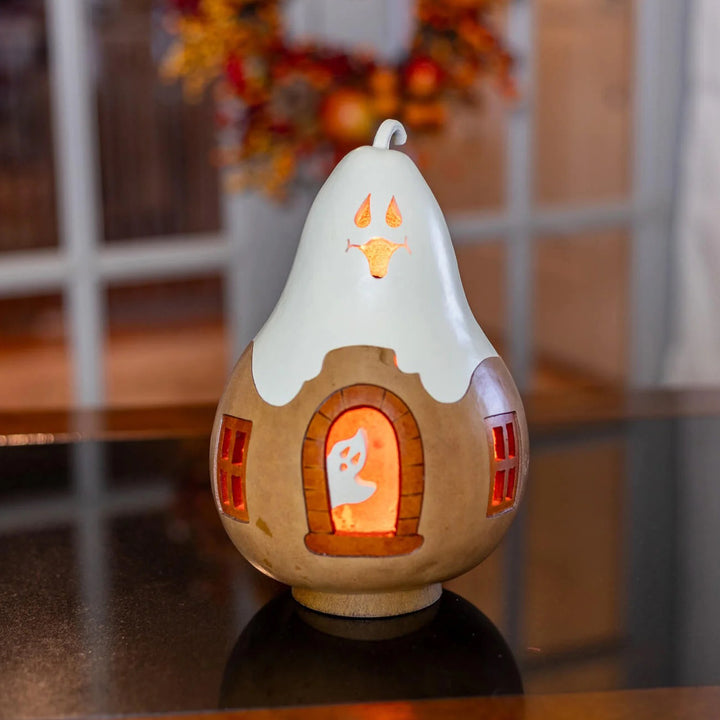 Meadowbrooke Gourds: Ghost Cottage Lit Figurine sparkle-castle