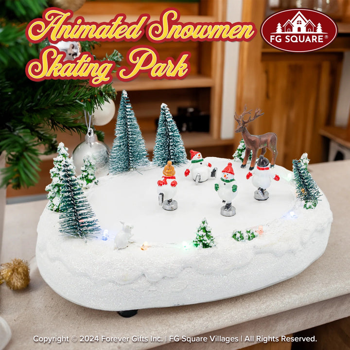 FG Square Christmas Village Accessory: Snowmen Ice Skating Rink sparkle-castle
