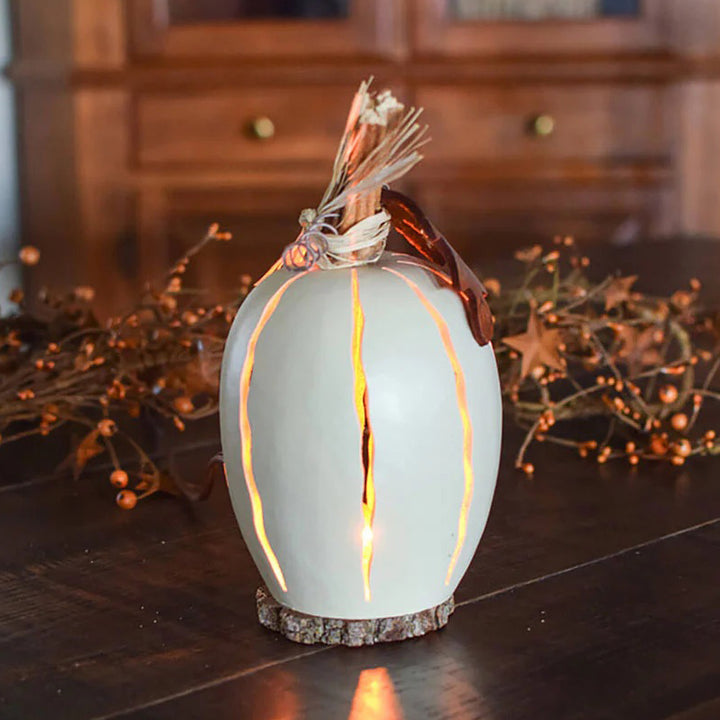 Meadowbrooke Gourds: White Pumpkin Luminary Small Lit Figurine sparkle-castle
