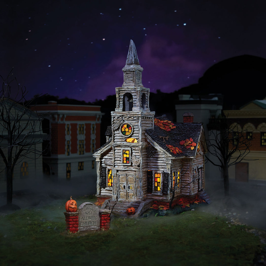 Department 56 Elvira Village: Fallen Church of Fallwell, Set of 2 sparkle-castle