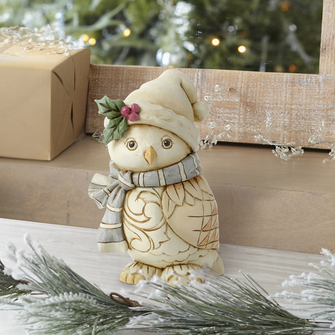 Jim Shore Heartwood Creek: White Woodland Owl Wearing Hat & Scarf Figurine sparkle-castle