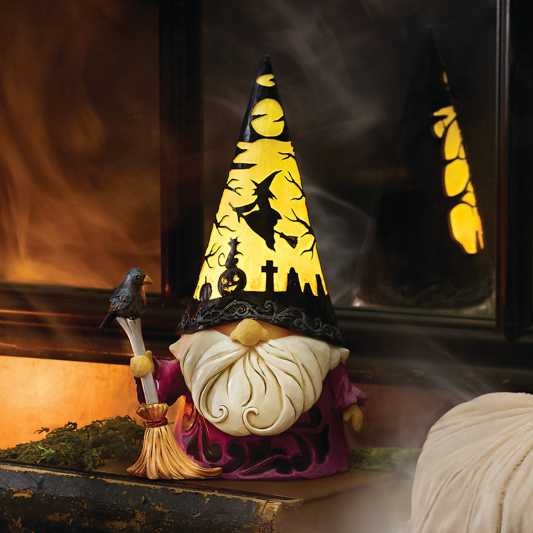 Jim Shore Heartwood Creek: Wizard Gnome With LED Scene Hat Figurine sparkle-castle