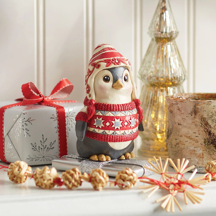 Jim Shore Heartwood Creek: Nordic Noel Penguin Wearing Sweater Figurine sparkle-castle