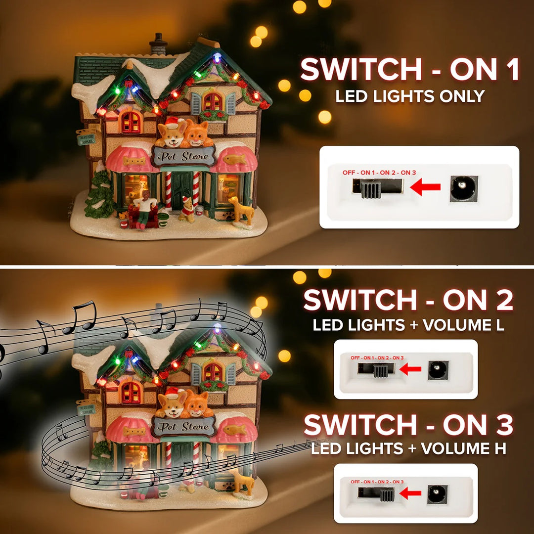 FG Square Christmas Village: Holiday Pet Store sparkle-castle