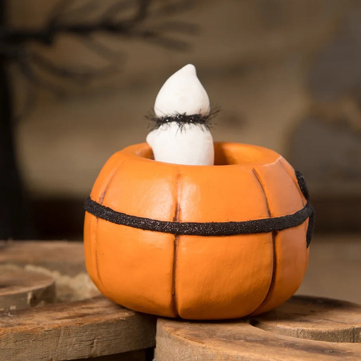 Michelle Allen by Bethany Lowe: Halloween Jack-O-Lantern and Peeking Boo Figurine sparkle-castle