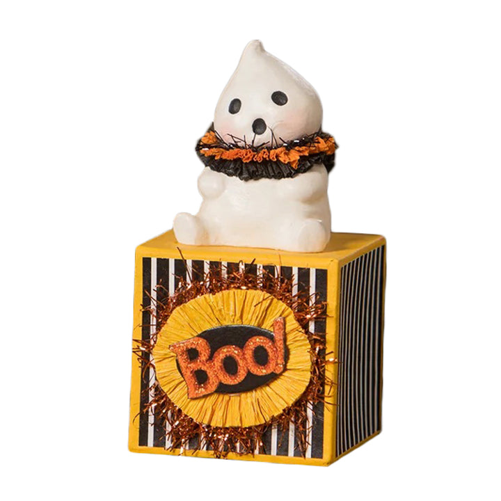 Michelle Allen by Bethany Lowe: Halloween Boo on Block Figurine sparkle-castle