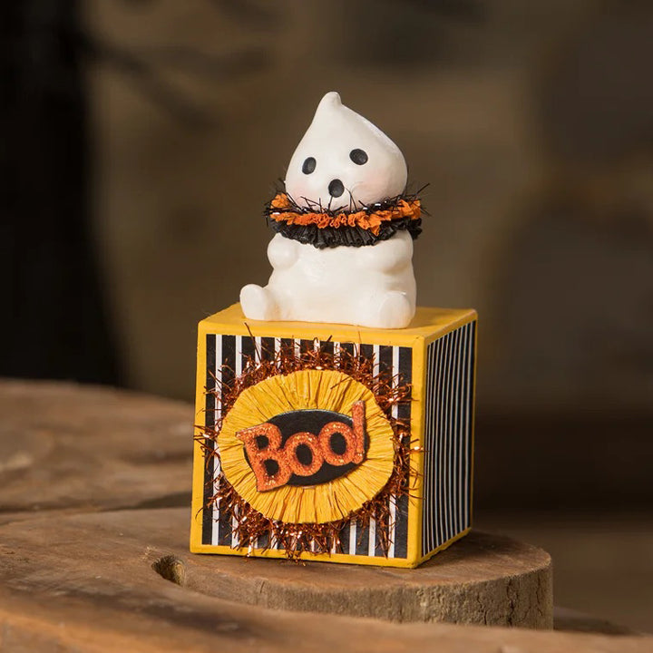 Michelle Allen by Bethany Lowe: Halloween Boo on Block Figurine sparkle-castle