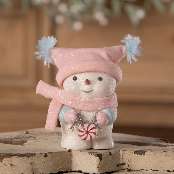 Michelle Allen by Bethany Lowe: Christmas Peppermint Blush Snowgirl Figurine sparkle-castle