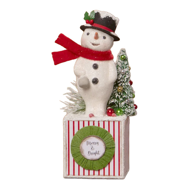 Michelle Allen by Bethany Lowe: Christmas Merry & Bright Snowman Figurine sparkle-castle