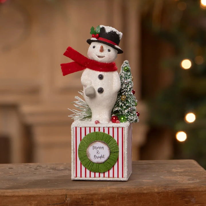 Michelle Allen by Bethany Lowe: Christmas Merry & Bright Snowman Figurine sparkle-castle