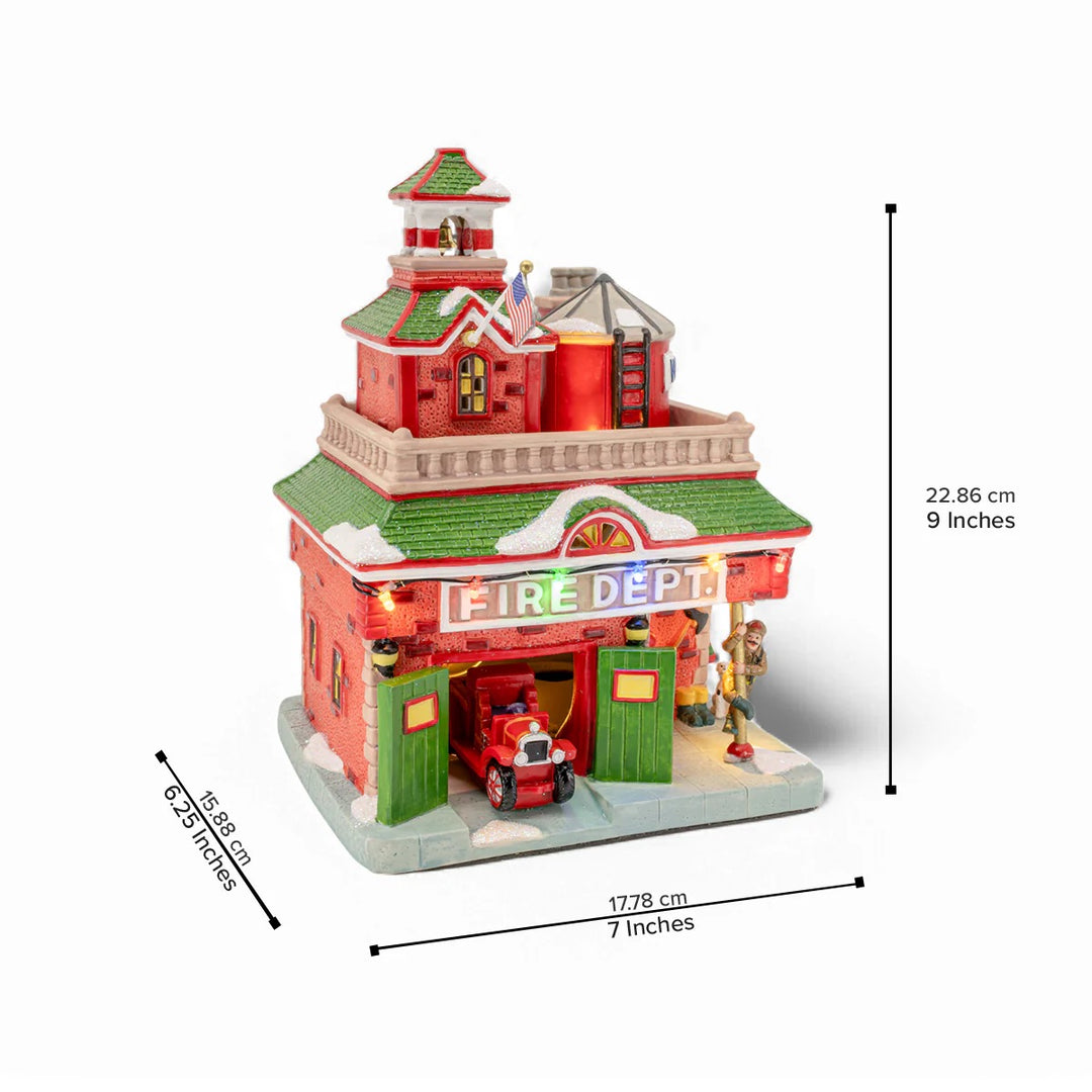 FG Square Christmas Village: Vintage Fire Department sparkle-castle