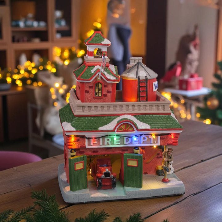 FG Square Christmas Village: Vintage Fire Department sparkle-castle