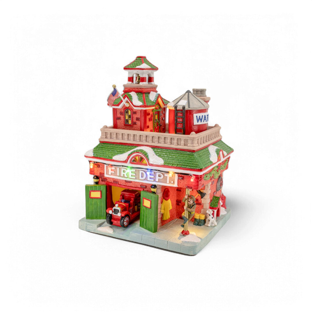 FG Square Christmas Village: Vintage Fire Department sparkle-castle