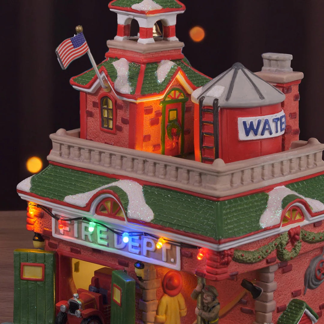 FG Square Christmas Village: Vintage Fire Department sparkle-castle