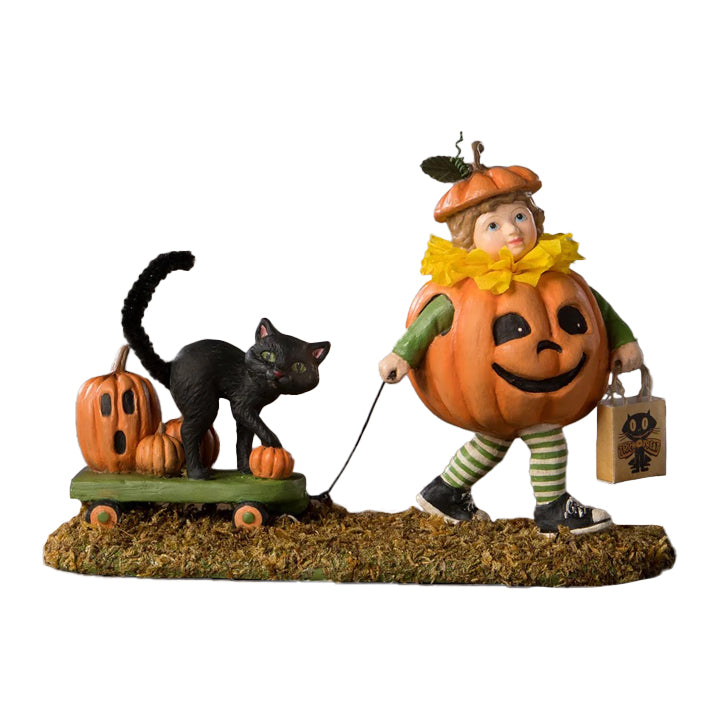 Bethany Lowe: Halloween Pumpkin Paige with Wagon Figurine sparkle-castle