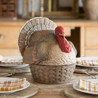 Bethany Lowe: Thanksgiving Vintage Turkey Basket Container sparkle-castle