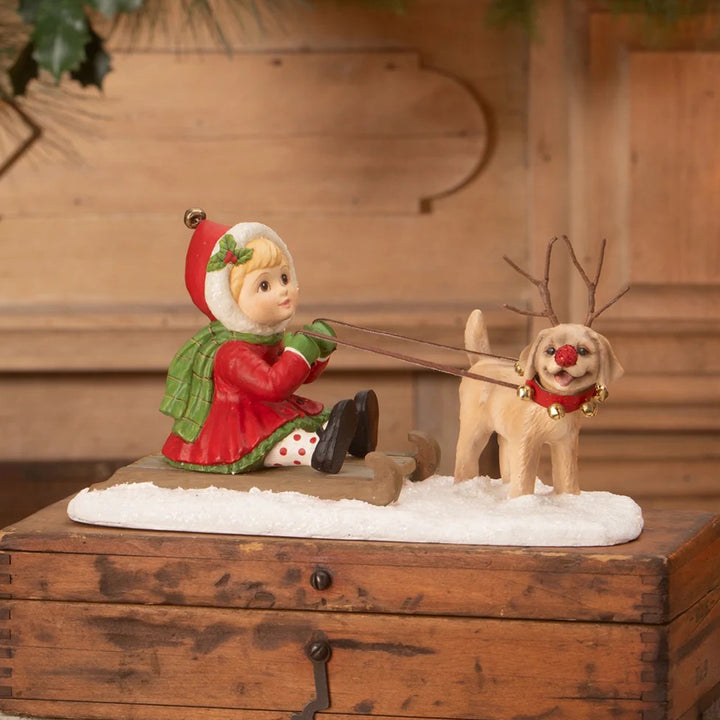 Bethany Lowe: Christmas Clare with Puppy Figurine sparkle-castle