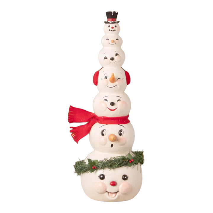 Bethany Lowe: Christmas Happy Snowman Stack Figurine sparkle-castle