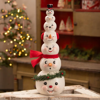 Bethany Lowe: Christmas Happy Snowman Stack Figurine sparkle-castle