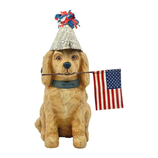 Bethany Lowe: Patriotic Puppy with Newspaper Hat Figurine sparkle-castle