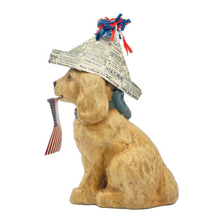Bethany Lowe: Patriotic Puppy with Newspaper Hat Figurine sparkle-castle