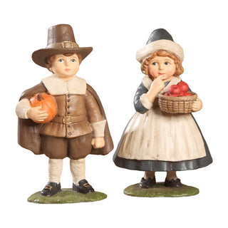 Bethany Lowe: Thanksgiving Pilgrim Children Figurines, Set of 2 sparkle-castle