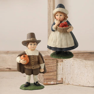 Bethany Lowe: Thanksgiving Pilgrim Children Figurines, Set of 2 sparkle-castle
