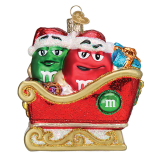 Old World Christmas: Red and Green M&M's in Sleigh Hanging Ornament sparkle-castle