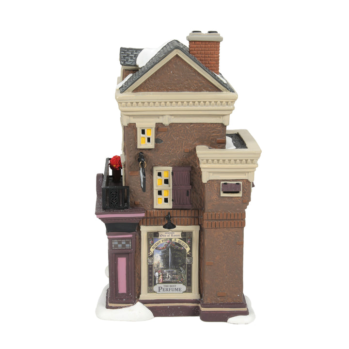 Department 56 Dickens Snow Village: Otto Of Roses Perfumery sparkle-castle