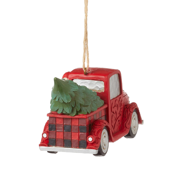 Jim Shore Heartwood Creek: Highland Glen Santa in Red Plaid Truck Hanging Ornament