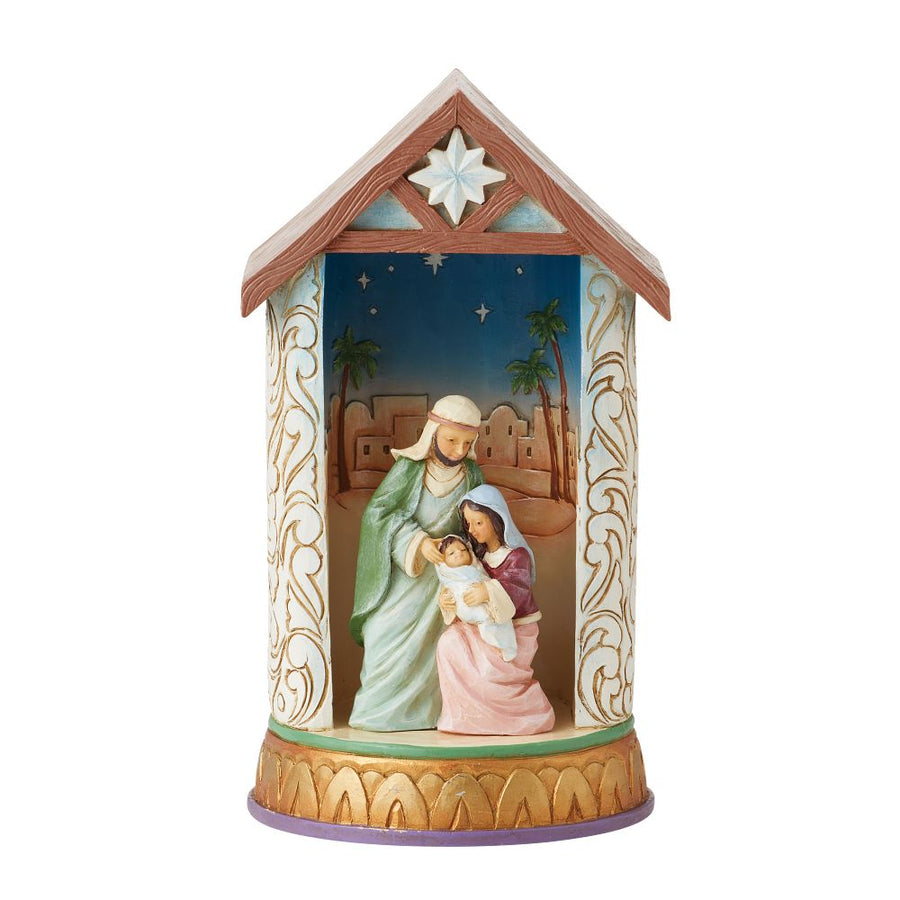 Jim Shore Heartwood Creek: Holy Family Lighted Diorama Figurine sparkle-castle