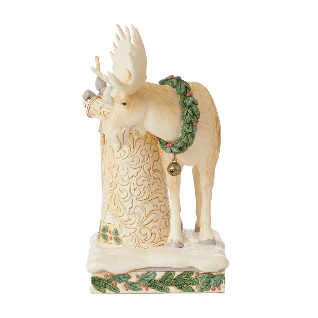 Jim Shore Heartwood Creek: White Woodland Santa and Moose Figurine
