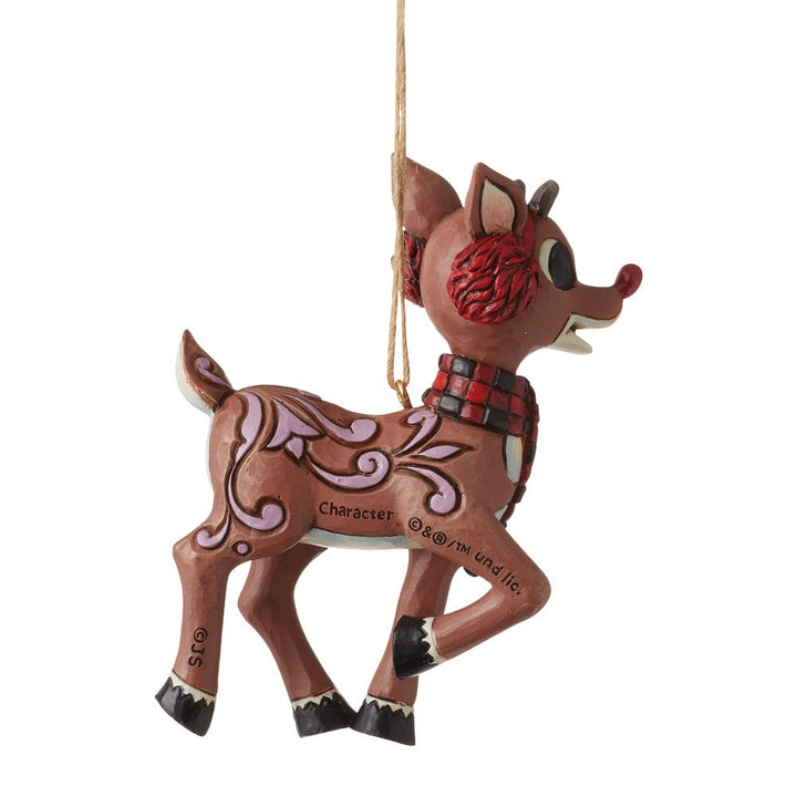 Jim Shore Rudolph Traditions: Rudolph with Earmuffs and Scarf Hanging Ornament sparkle-castle