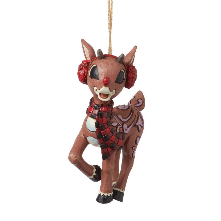 Jim Shore Rudolph Traditions: Rudolph with Earmuffs and Scarf Hanging Ornament sparkle-castle