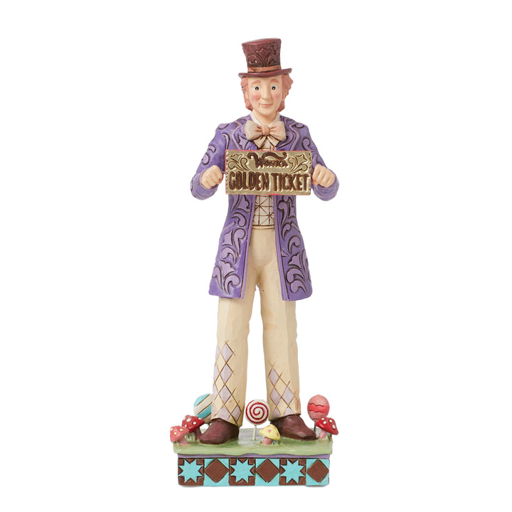 Jim Shore Willy Wonka: Willy Wonka With Rotating Golden Ticket Figurine sparkle-castle