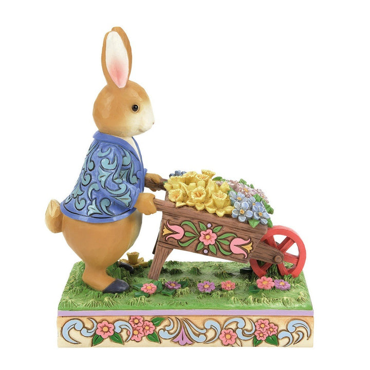 Jim Shore Beatrix Potter: Peter Rabbit With Wheelbarrow Of Flowers Figurine sparkle-castle