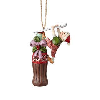 Jim Shore Coca-Cola: Elf Opening Coke Bottle Hanging Ornament sparkle-castle