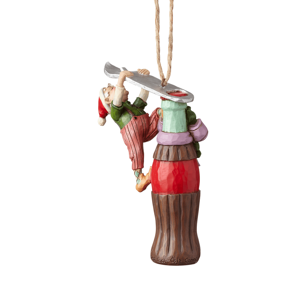 Jim Shore Coca-Cola: Elf Opening Coke Bottle Hanging Ornament sparkle-castle